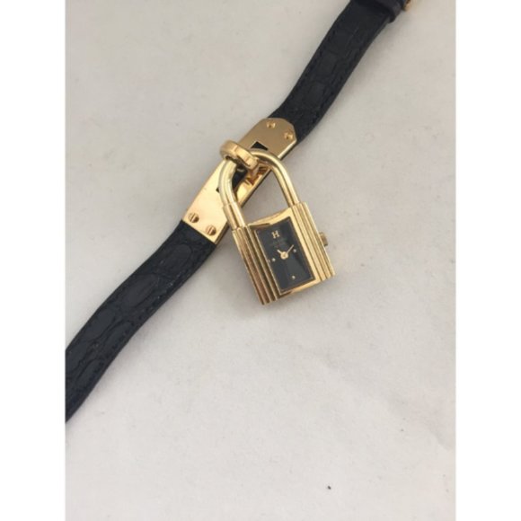 HERMES Kelly Watch 18kt Gold Plated Crocodile Band - Picture 2 of 7